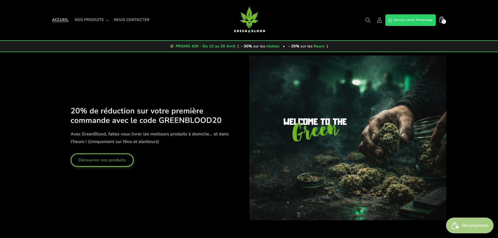 GreenBlood CBD - boutique Shopify créée par Syelem Dev, développeur e-commerce Nice